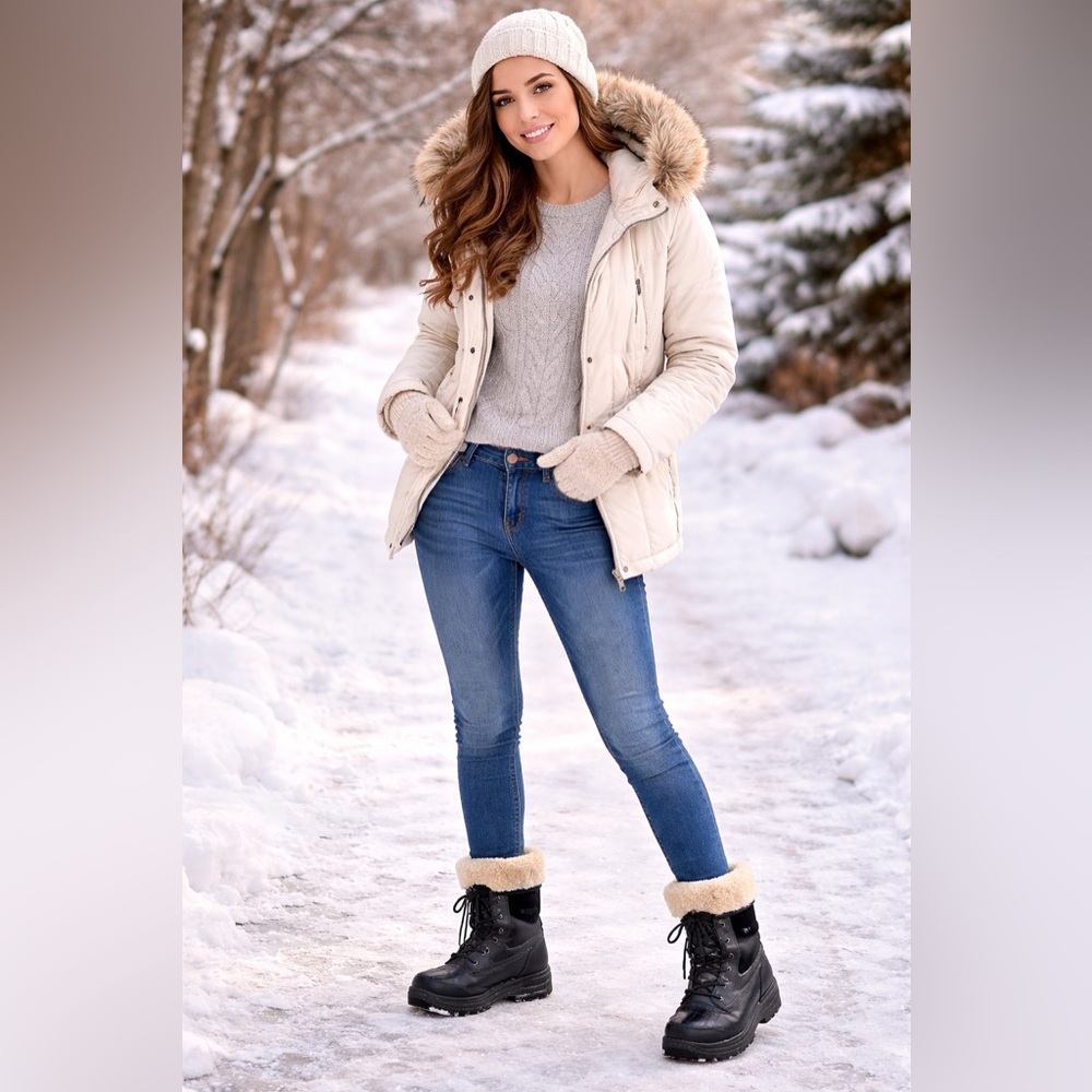 Lugz Black Winter Boots Faux Fur Lined | Lug Sole | Lace-Up |
